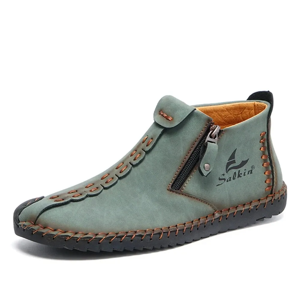 Hnzxzm Hand-stitching Leather Shoes Men Casual Sneakers Slip On Loafers Men Zip Soft Leather Men Shoes Hot Sale Zapatillas Hombre