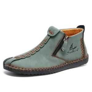 Hnzxzm Hand-stitching Leather Shoes Men Casual Sneakers Slip On Loafers Men Zip Soft Leather Men Shoes Hot Sale Zapatillas Hombre