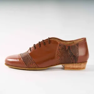 Italian Brown and Snake Texture Leather - Handmade Shoes - Rock 3069