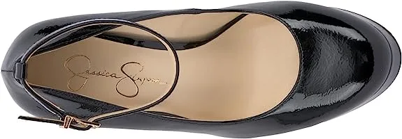 Jessica Simpson Macee Black Buckle Ankle Strap Block Chunky High Heel Pump Shoes