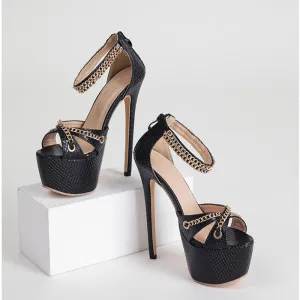 Joskaa  Women Sandals High Heels Metal Chain Buckle Platform Heeled Party Shoes Big Size 42 New Fashion   Sandalias