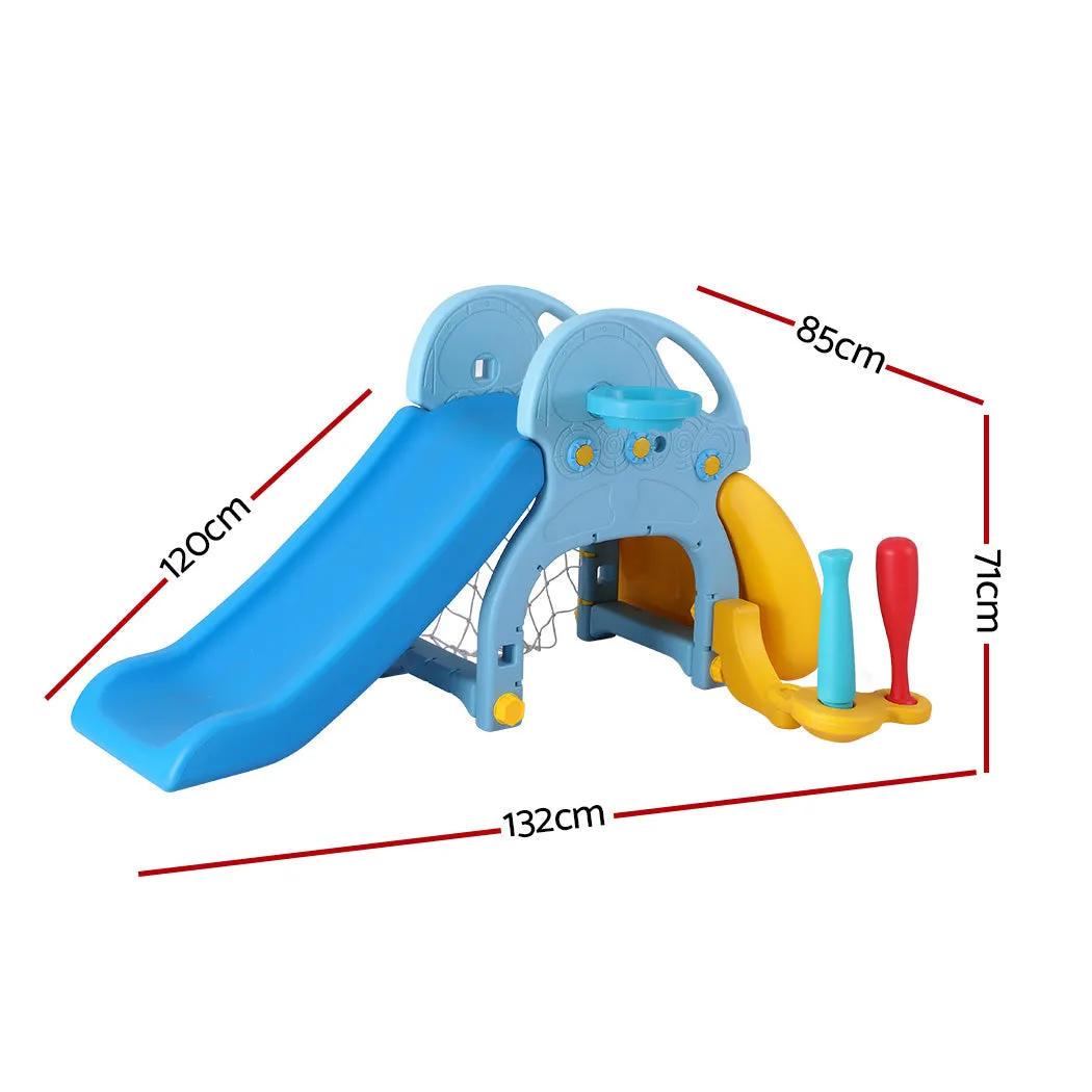Kids Slide Set Baseball Bat Basketball Hoop Outdoor Playground 120cm - Blue
