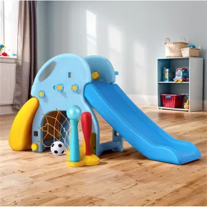 Kids Slide Set Baseball Bat Basketball Hoop Outdoor Playground 120cm - Blue