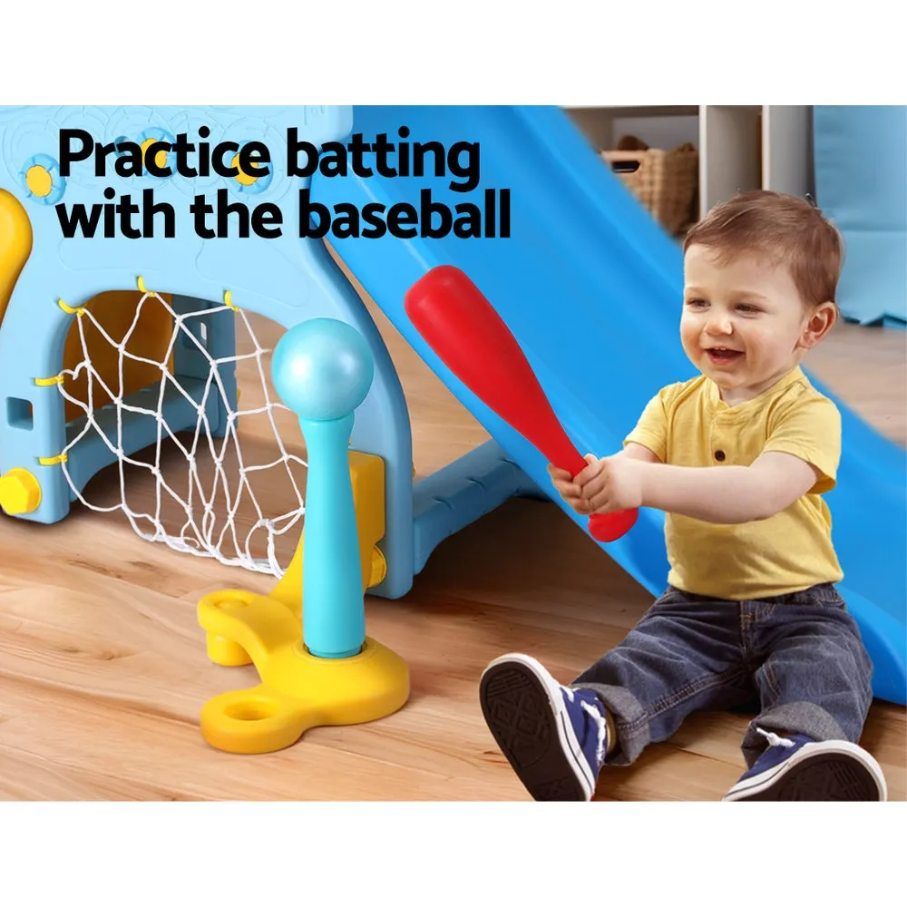 Kids Slide Set Baseball Bat Basketball Hoop Outdoor Playground 120cm - Blue