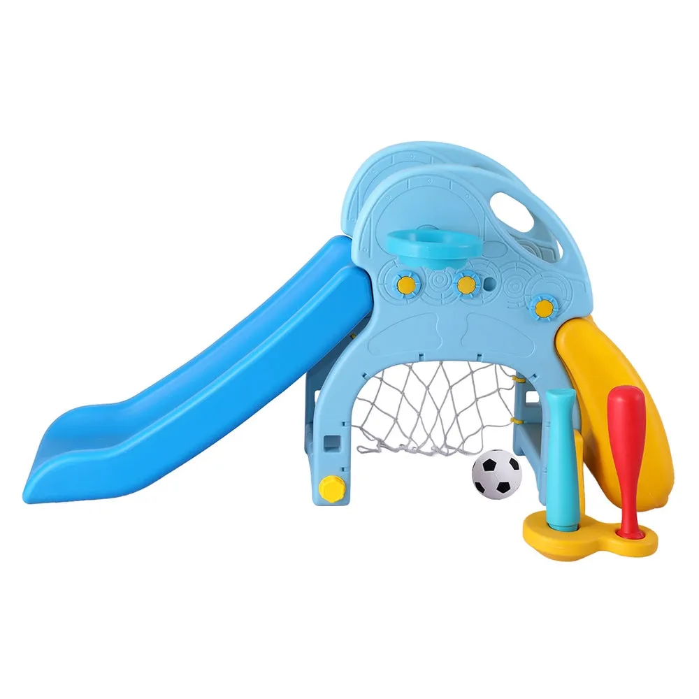 Kids Slide Set Baseball Bat Basketball Hoop Outdoor Playground 120cm - Blue
