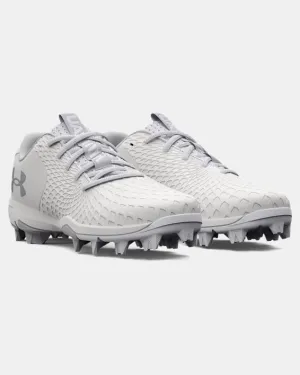 Kids' UA Glyde 2 RM Jr. Softball Cleat - White/Metallic Silver