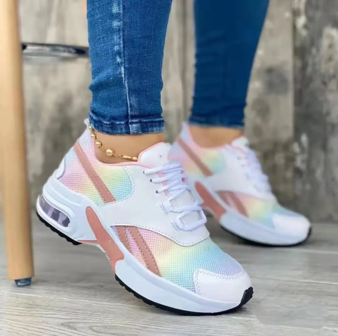 Ladies Sneakers Spring and Autumn New Lace Up Wedge Platform Shoes 2022 Ladies Outdoor Fashion Air Cushion Casual Running Shoes