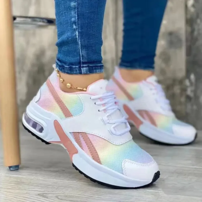 Ladies Sneakers Spring and Autumn New Lace Up Wedge Platform Shoes 2022 Ladies Outdoor Fashion Air Cushion Casual Running Shoes