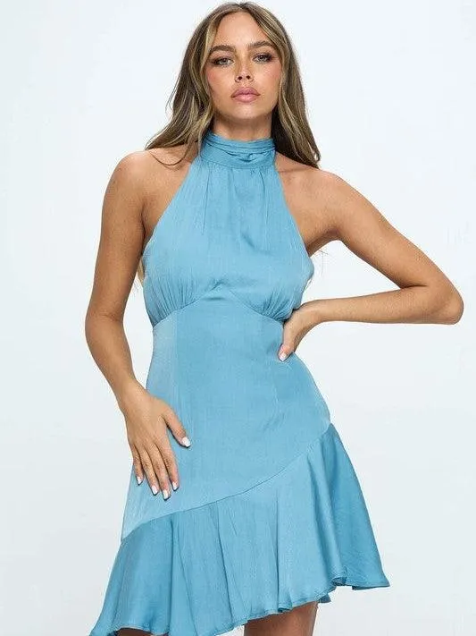 Let's Dance Satin Halter Top Mini Dress