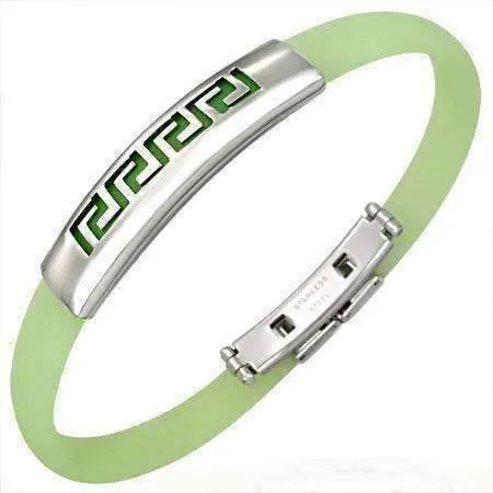 Lime Green Silicone Bracelet with Stainless Steel Cut Out Designs ~ Choose Your Design