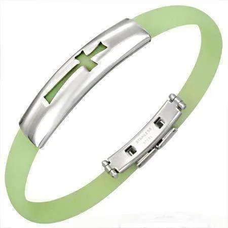 Lime Green Silicone Bracelet with Stainless Steel Cut Out Designs ~ Choose Your Design