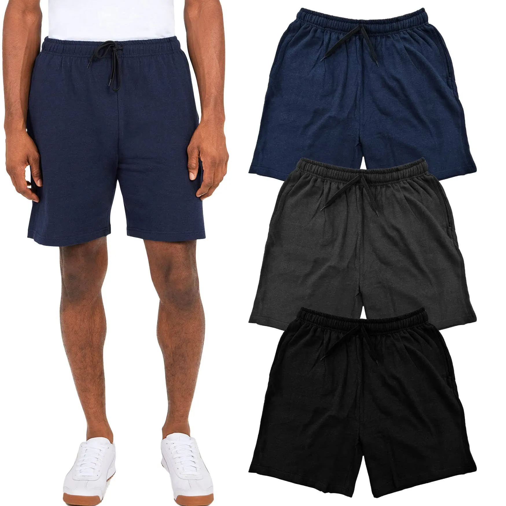 Men's Long Cotton Fleece Drawstring Shorts-3 pack