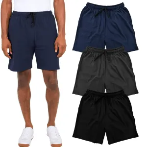 Men's Long Cotton Fleece Drawstring Shorts-3 pack