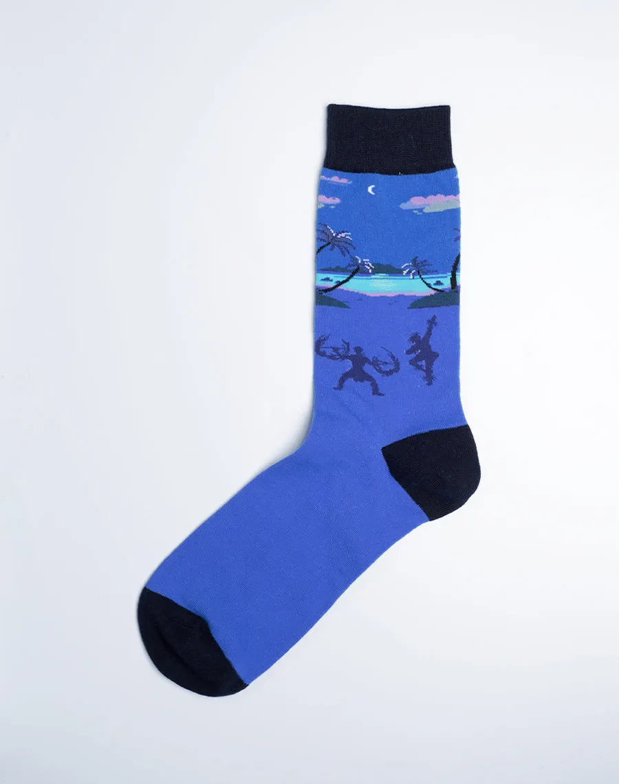 Men's Polynesian Fire Dance Hawaiian Luau Crew Socks