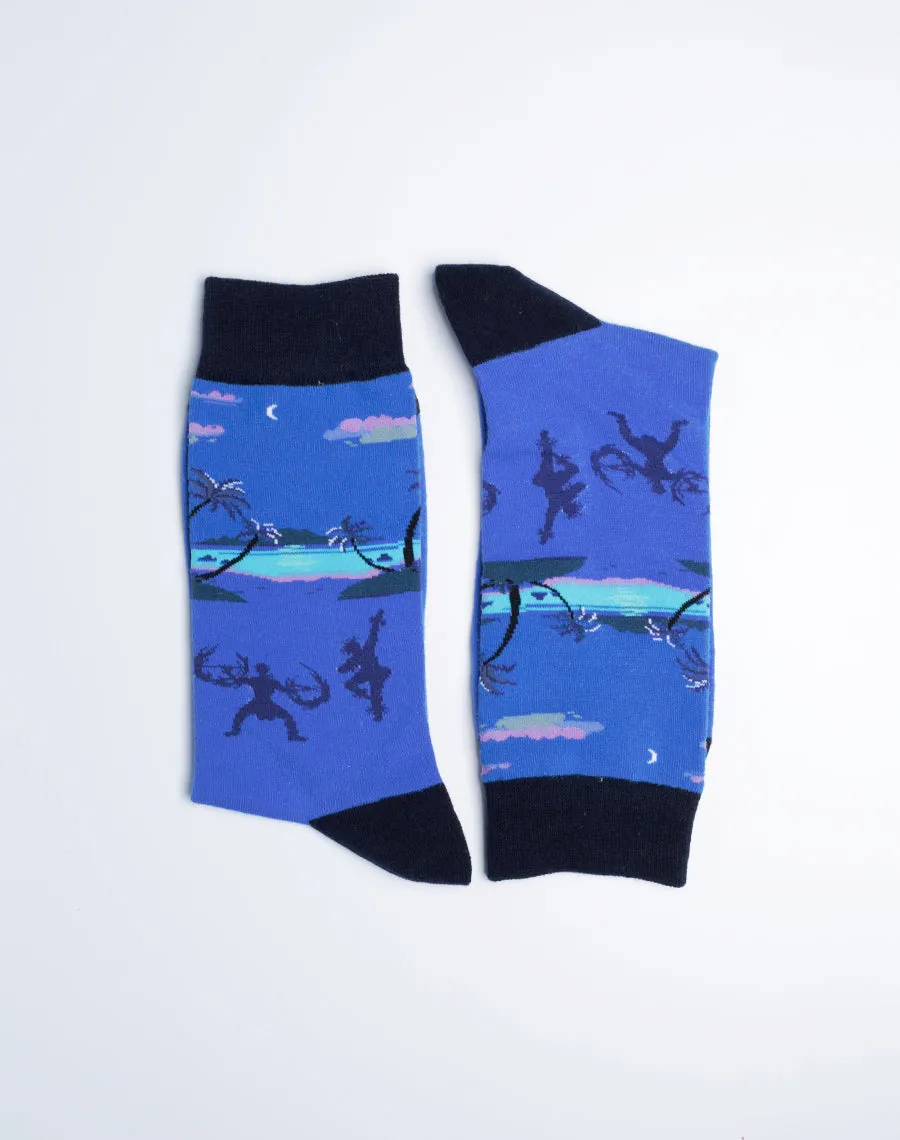 Men's Polynesian Fire Dance Hawaiian Luau Crew Socks