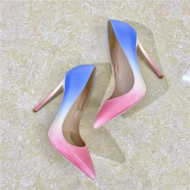 Mermaid Ombre Blue and Pink Gradient Pointed Toe Stiletto