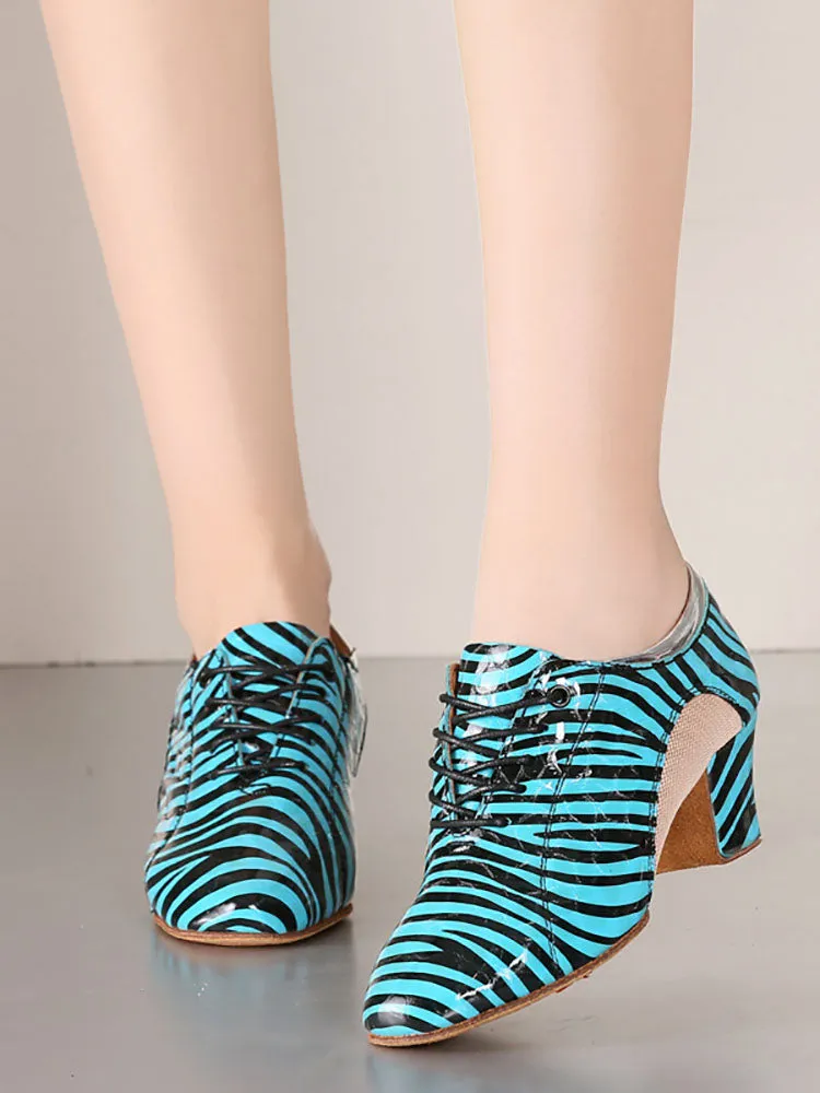 Mid Heel Leather Soft Sole Latin Dance Shoes
