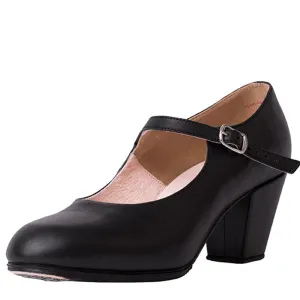 Miguelito 1680 Women's Flamenco Dance Shoes with Nails, Leather, Sevilla, 2.5" Heel, Black
