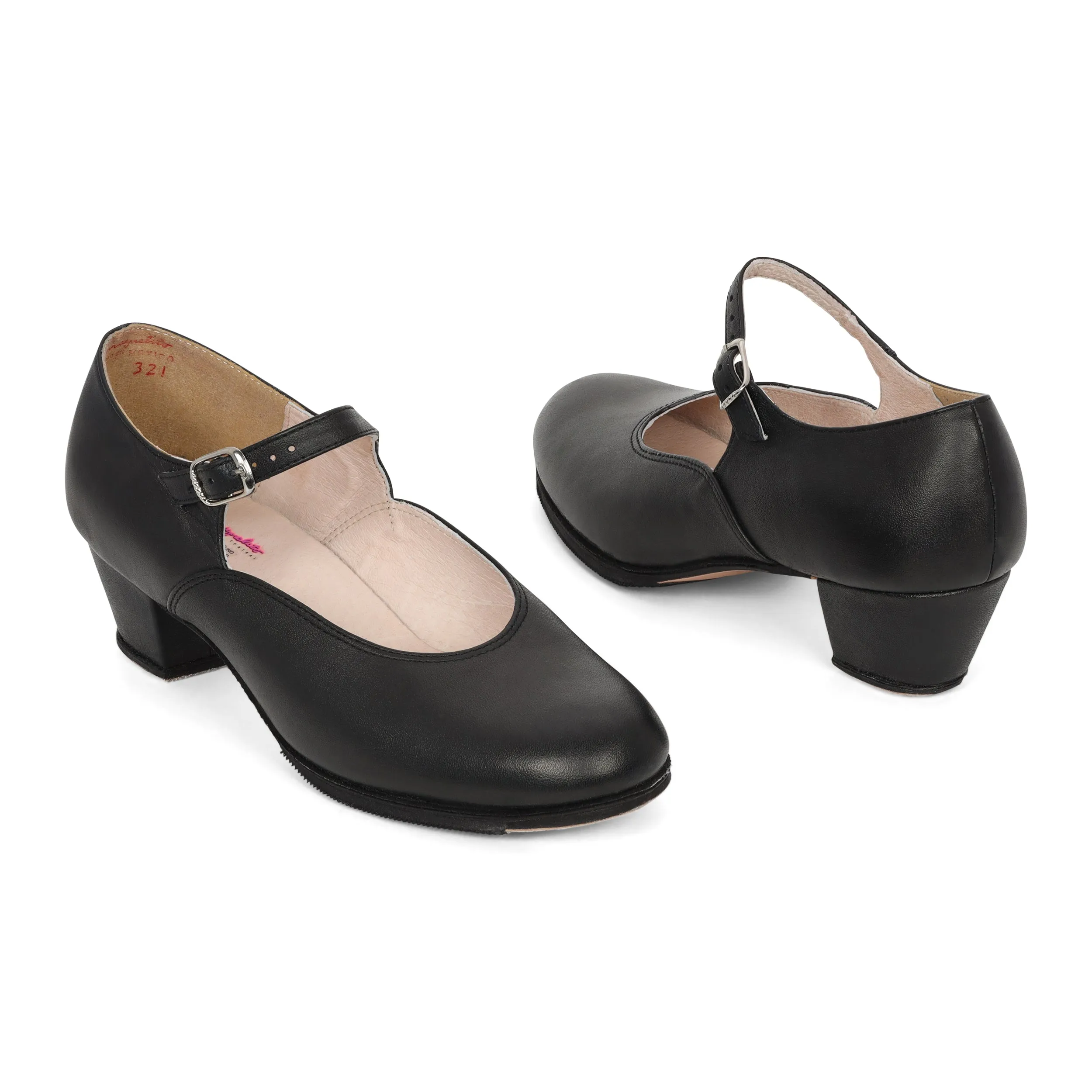 Miguelito 1710 Women's Folklorico Dance Shoes with Nails, Leather, Español, 1.5" Heel, Black