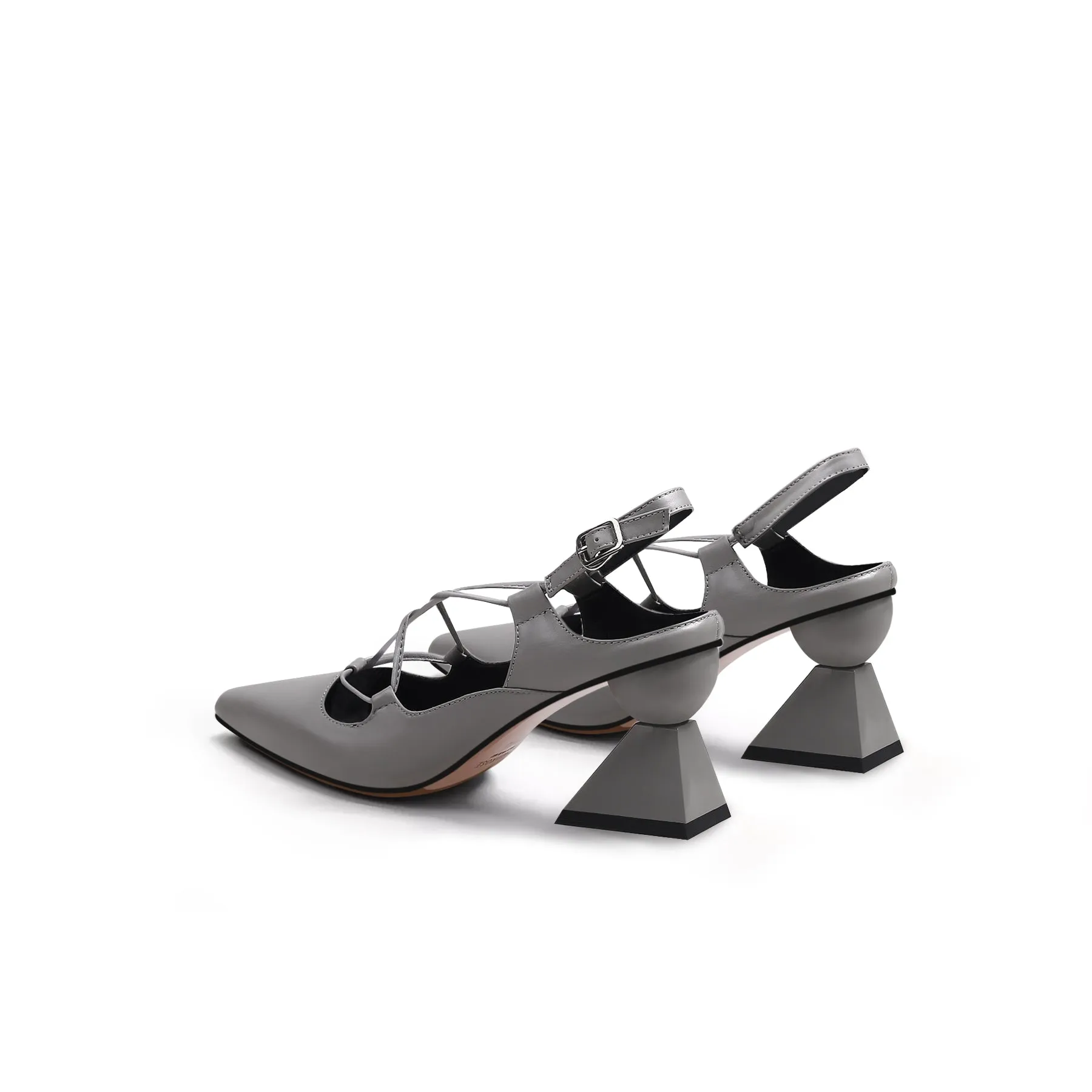 Multi-Strap Pointed Toe Block Heels