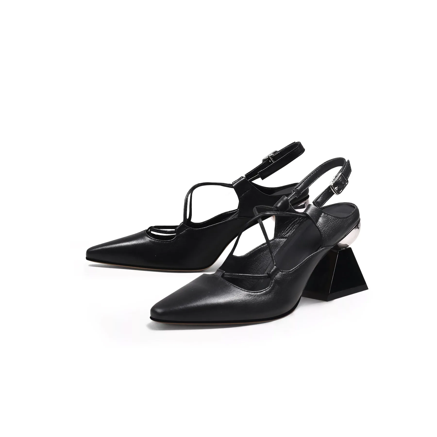 Multi-Strap Pointed Toe Block Heels