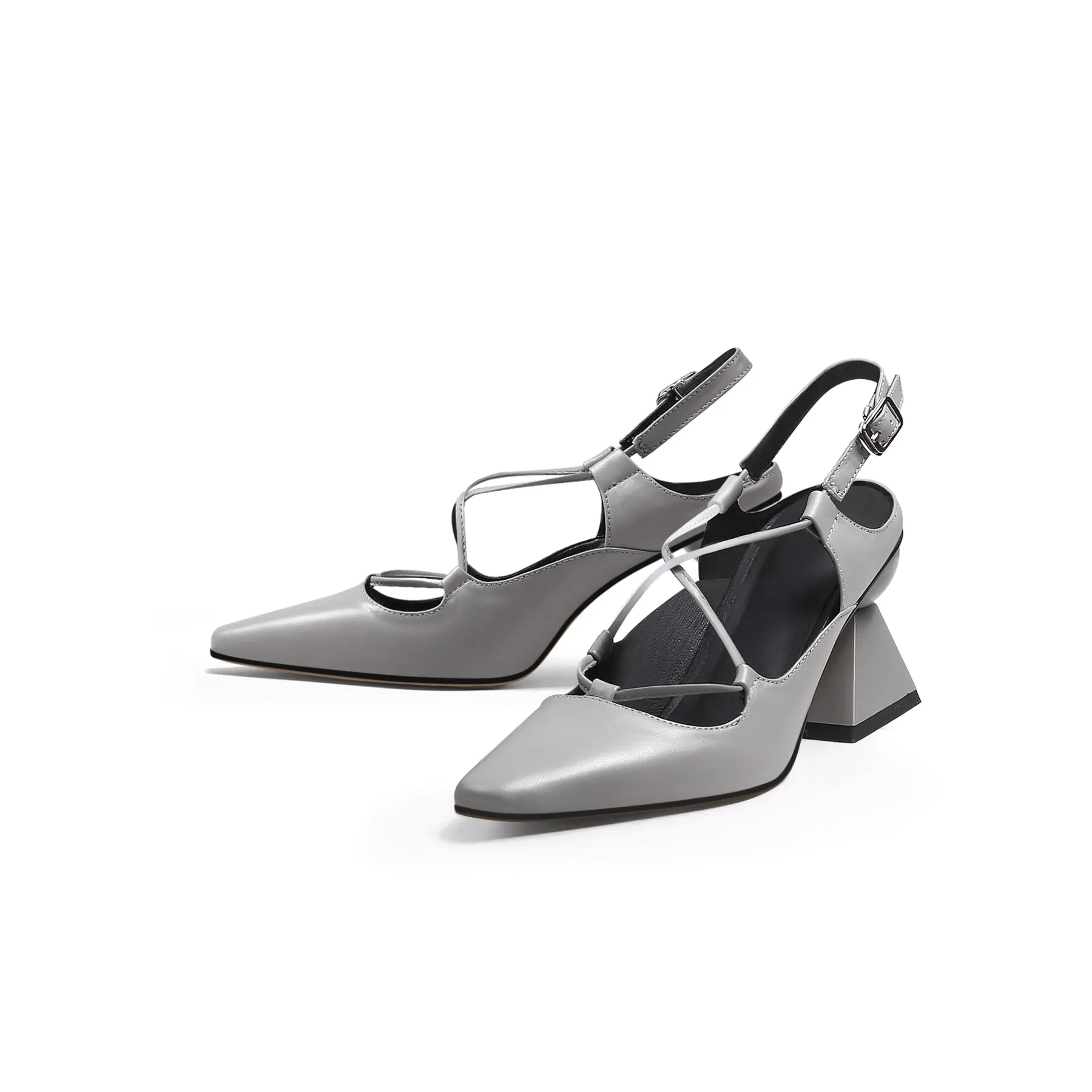 Multi-Strap Pointed Toe Block Heels
