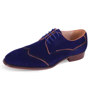 Navy Blue suede Leather  Men's Lace-Up Wingtip Men’s Shoes