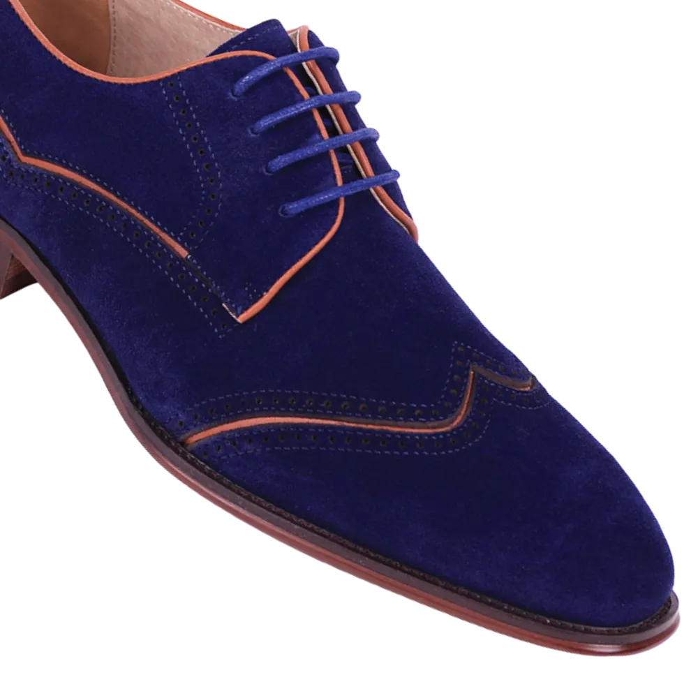 Navy Blue suede Leather  Men's Lace-Up Wingtip Men’s Shoes