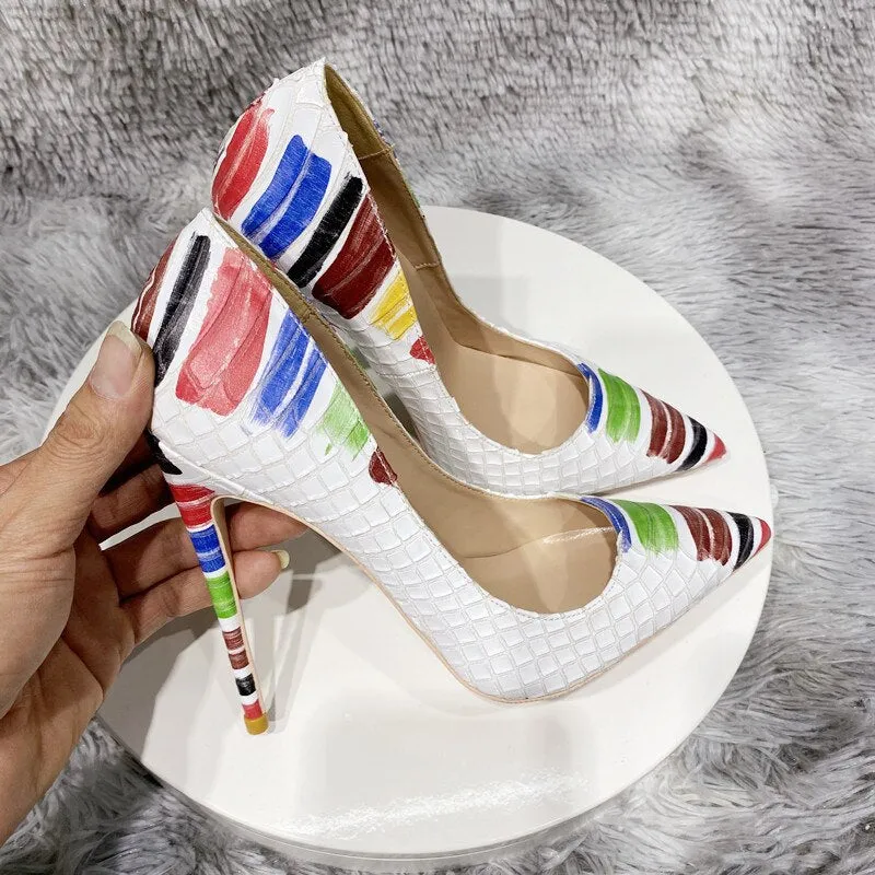 Novelty Artistic Brush Stroke Print Pointed Toe Stiletto Shoes