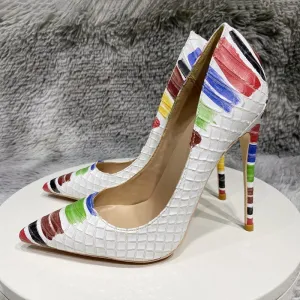Novelty Artistic Brush Stroke Print Pointed Toe Stiletto Shoes