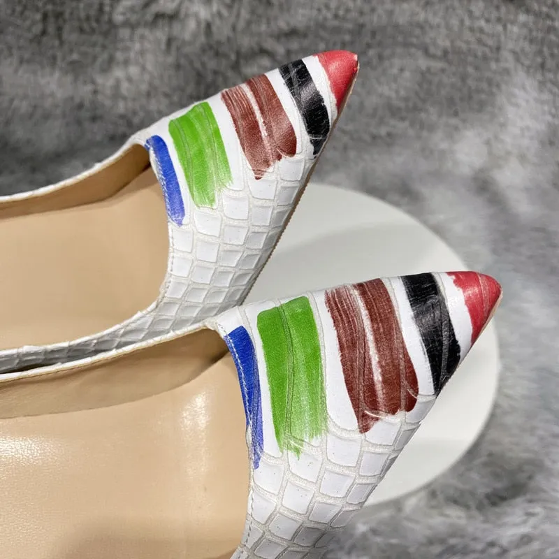 Novelty Artistic Brush Stroke Print Pointed Toe Stiletto Shoes