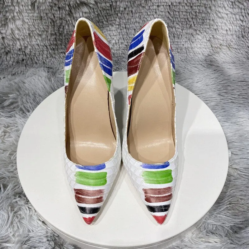 Novelty Artistic Brush Stroke Print Pointed Toe Stiletto Shoes
