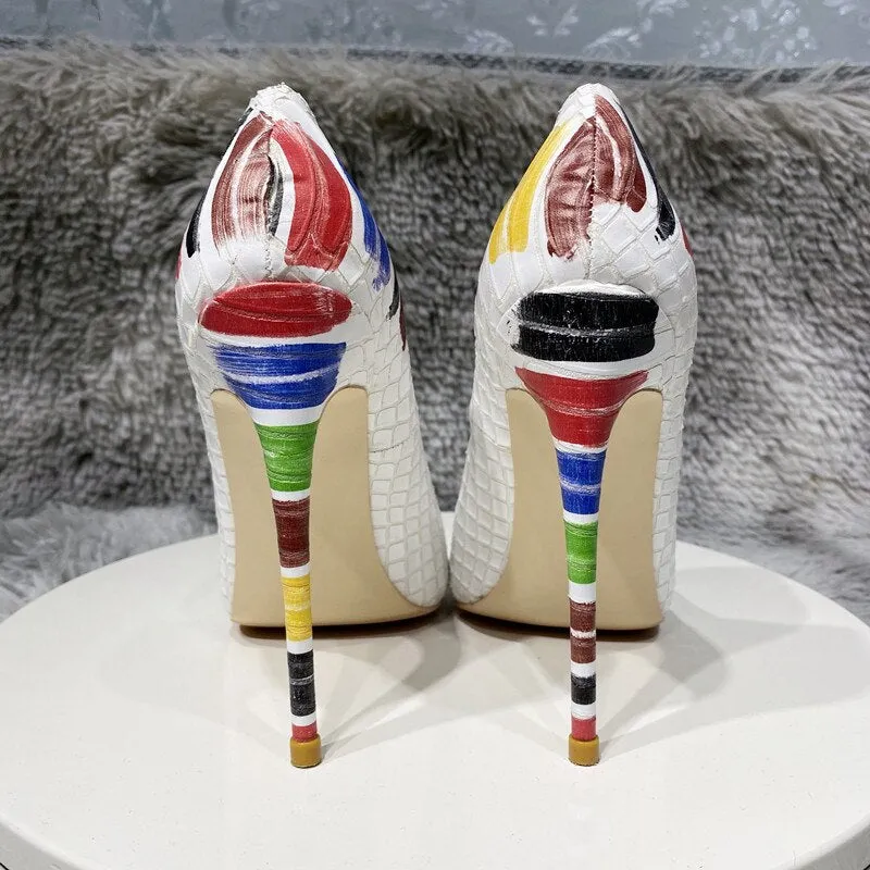 Novelty Artistic Brush Stroke Print Pointed Toe Stiletto Shoes