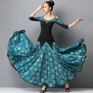 Off Shoulder Half Sleeve Ballroom Dress with Flowers