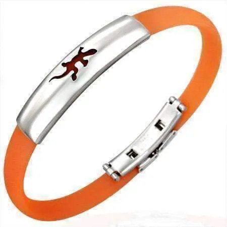Orange Band Silicone Bracelet with Stainless Steel Cut Out Designs ~ Choose Your Design