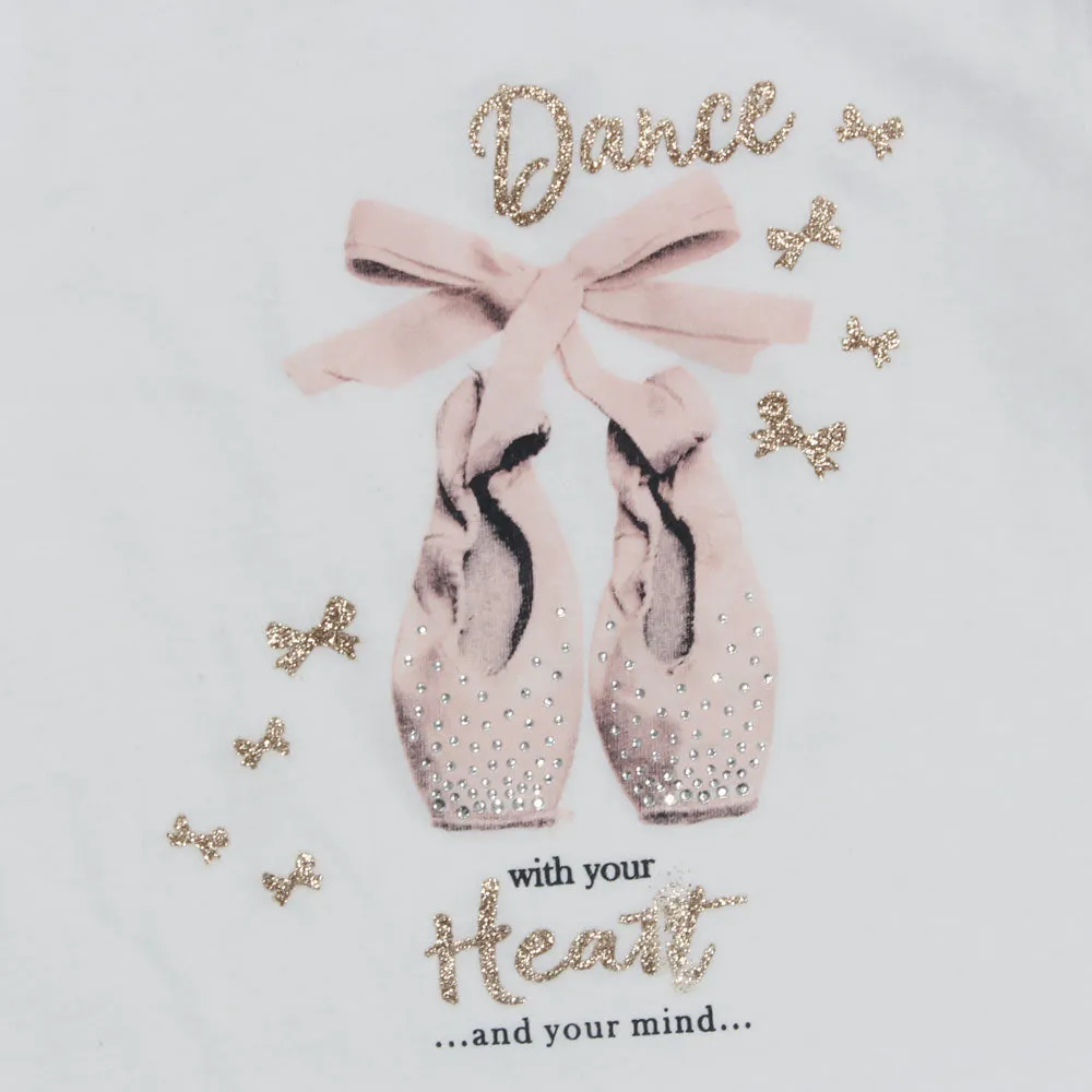 OVS Dance Shoes Glitter White Girls Premium Cotton Tshirt