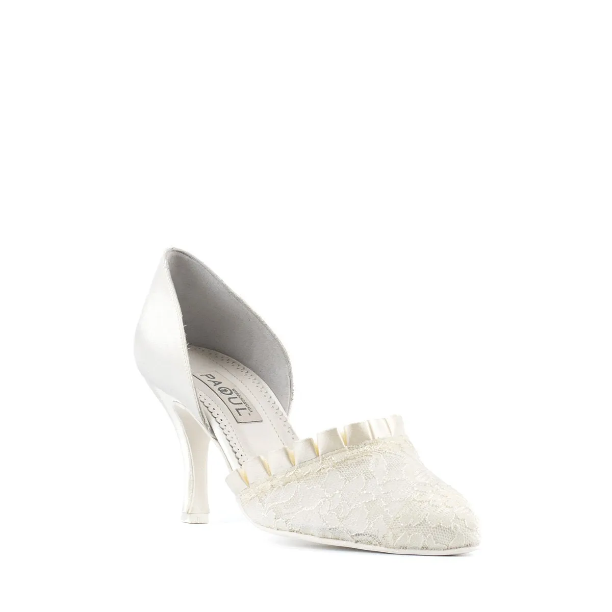 Paoul Mimi Closed Toe Lace Doubled Net and Champagne Satin Bridal or Social Dance Shoe with Stiletto Heel