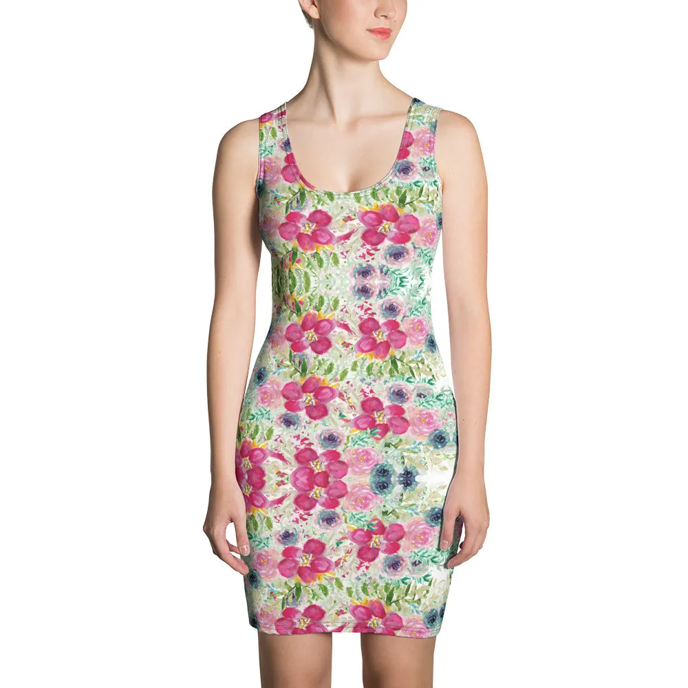 Pink Mixed Floral Print Dress, Women's Long Best Designer Sleeveless Dress-Made in USA/EU