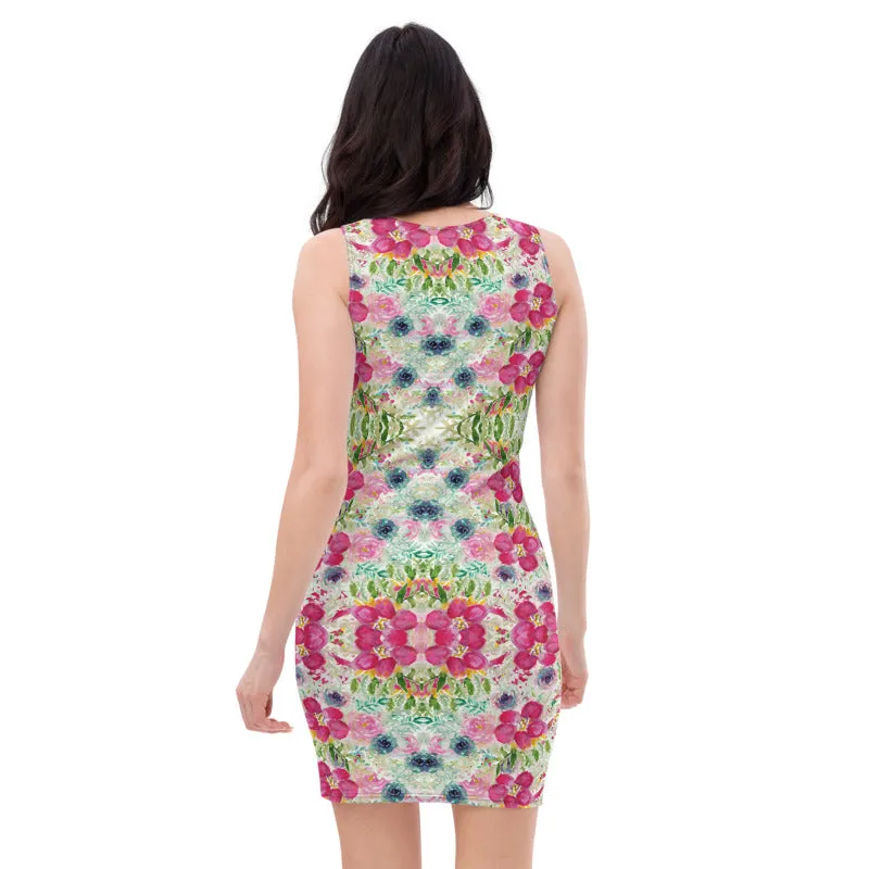 Pink Mixed Floral Print Dress, Women's Long Best Designer Sleeveless Dress-Made in USA/EU