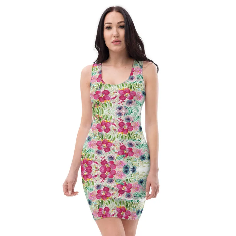 Pink Mixed Floral Print Dress, Women's Long Best Designer Sleeveless Dress-Made in USA/EU
