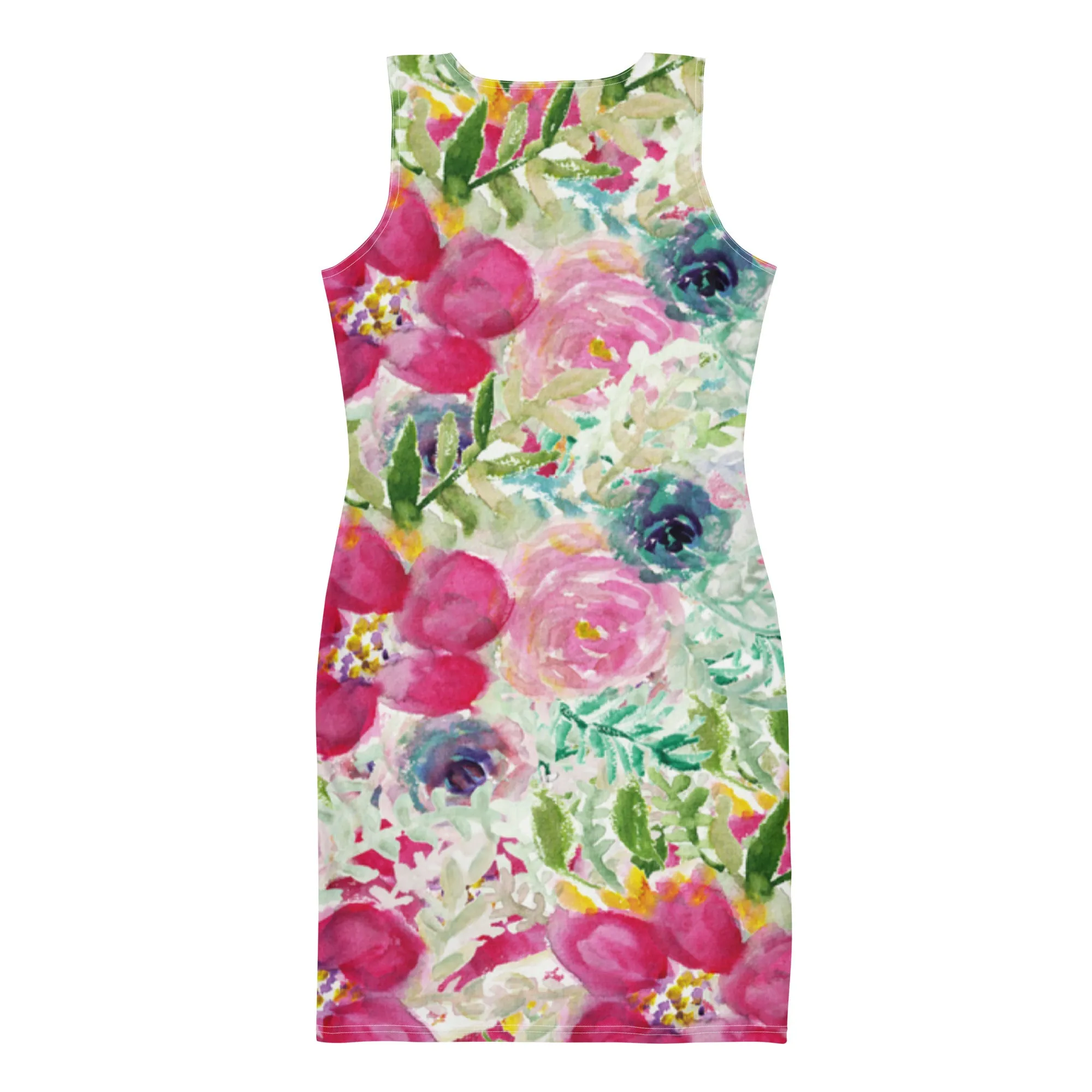 Pink Rose Floral Print Dress, Best Floral Print Designer Long Sleeveless Premium Women's Dress -Made in USA/EU
