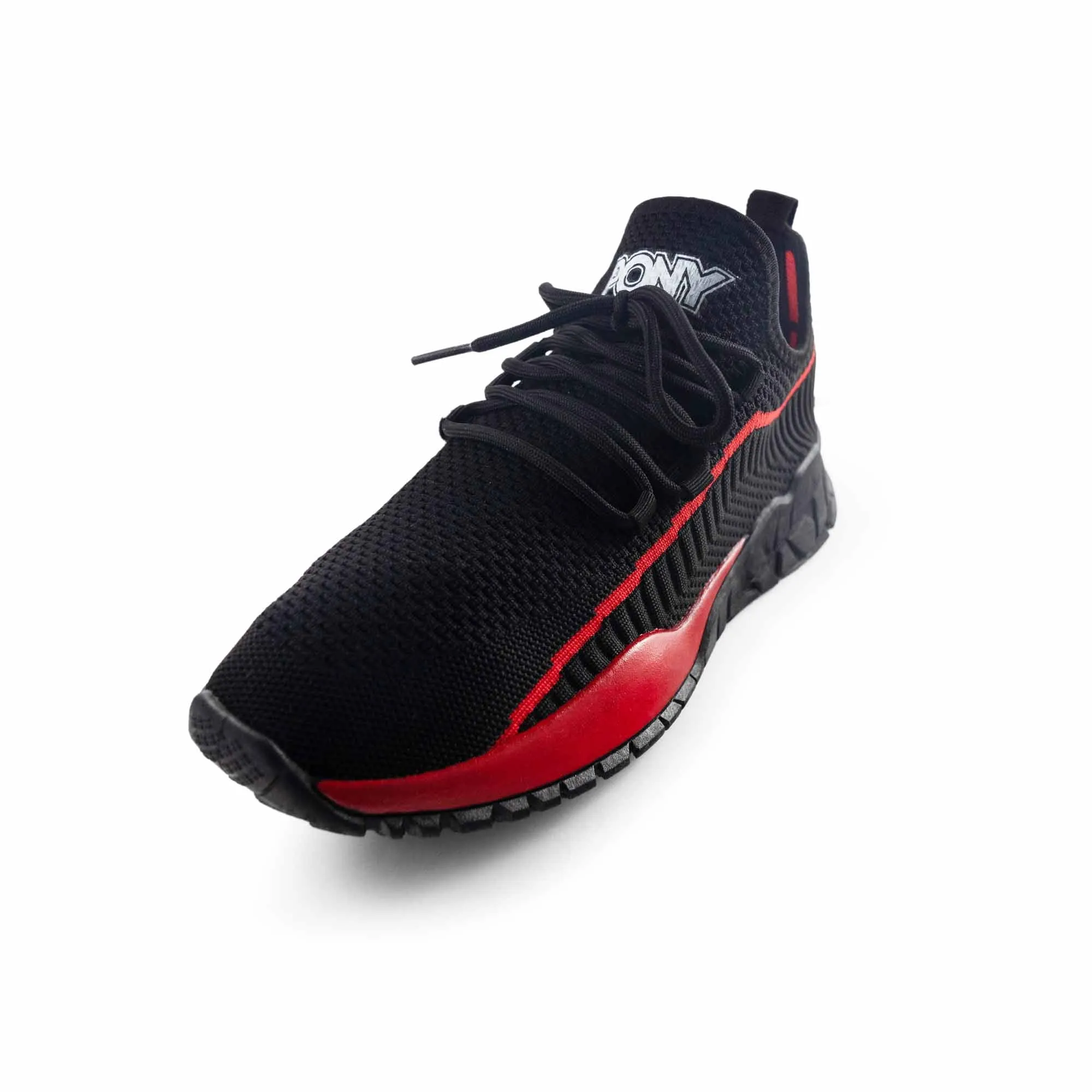 PONY PP1 ROCKY KNIT LACE-UP LOW SPORTS MEN SHOES BLACK/RED
