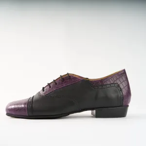 Purple Crocodile Texture and Black Leather - Handmade Tango Shoes - Clasico 1076