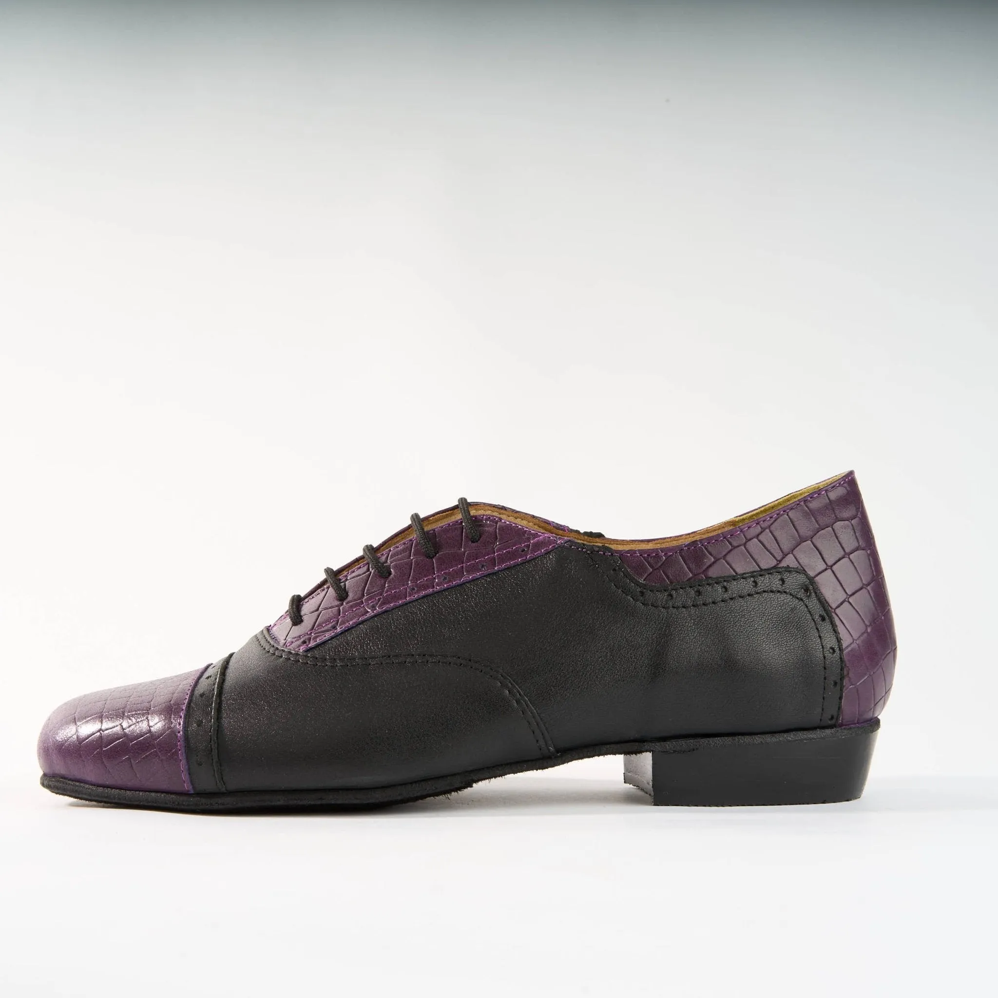 Purple Crocodile Texture and Black Leather - Handmade Tango Shoes - Clasico 1076
