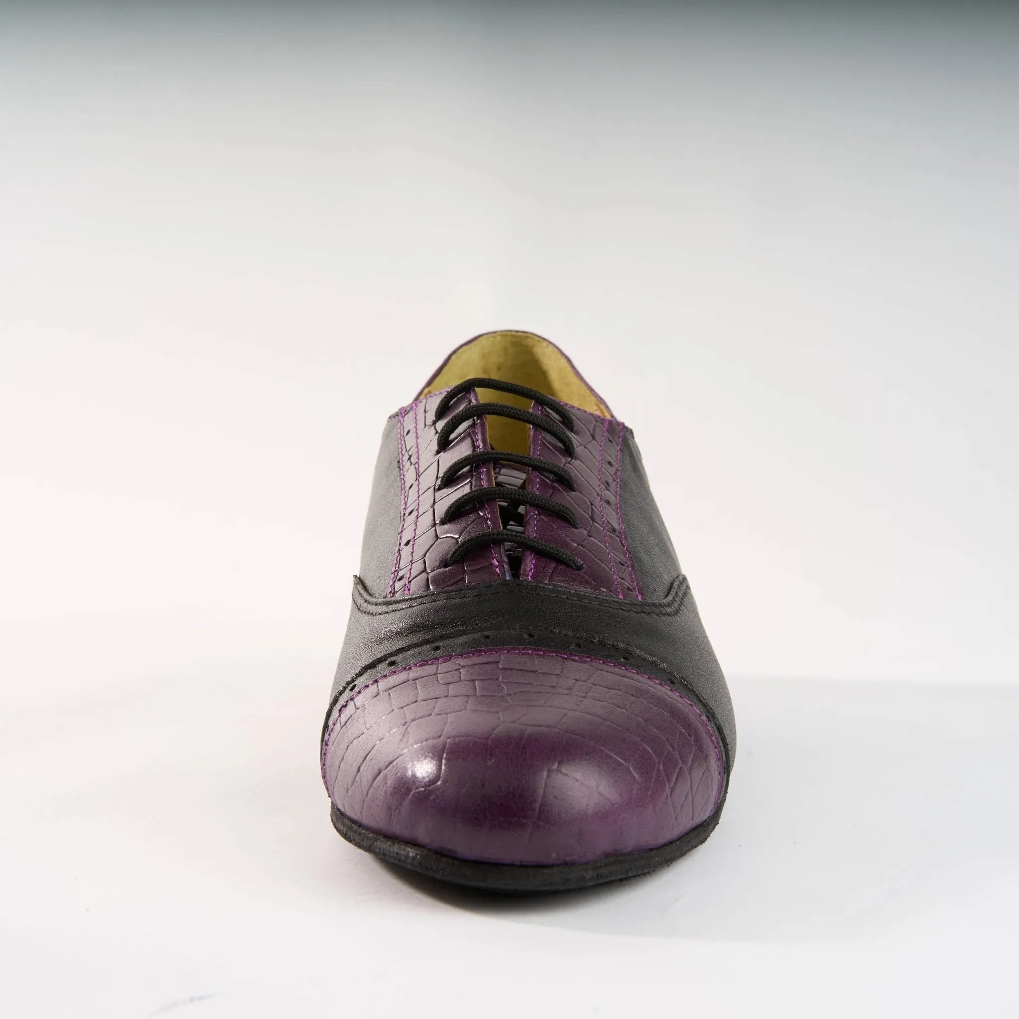 Purple Crocodile Texture and Black Leather - Handmade Tango Shoes - Clasico 1076
