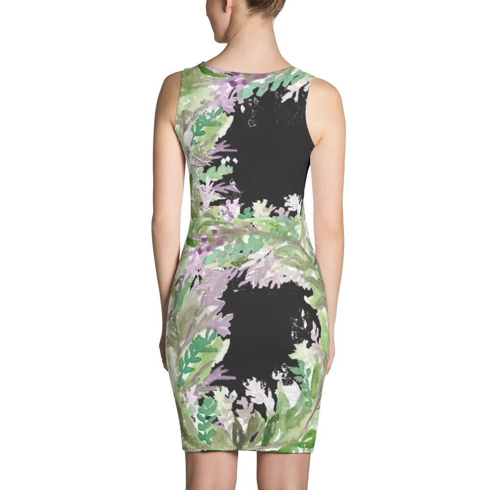 Purple Lavender Floral Print Dress, Women's Sleeveless Long Premium Designer Dress - Made in USA
