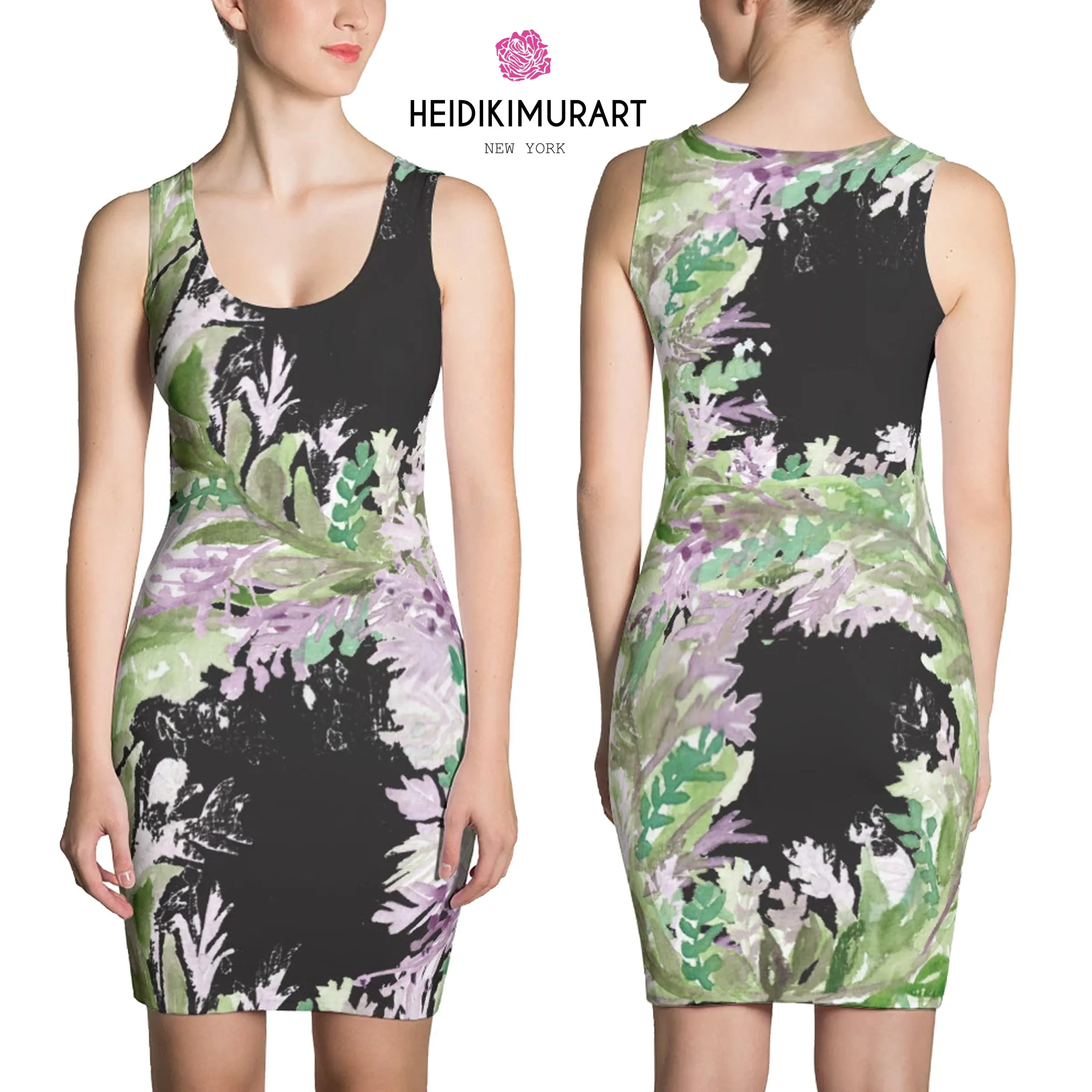 Purple Lavender Floral Print Dress, Women's Sleeveless Long Premium Designer Dress - Made in USA