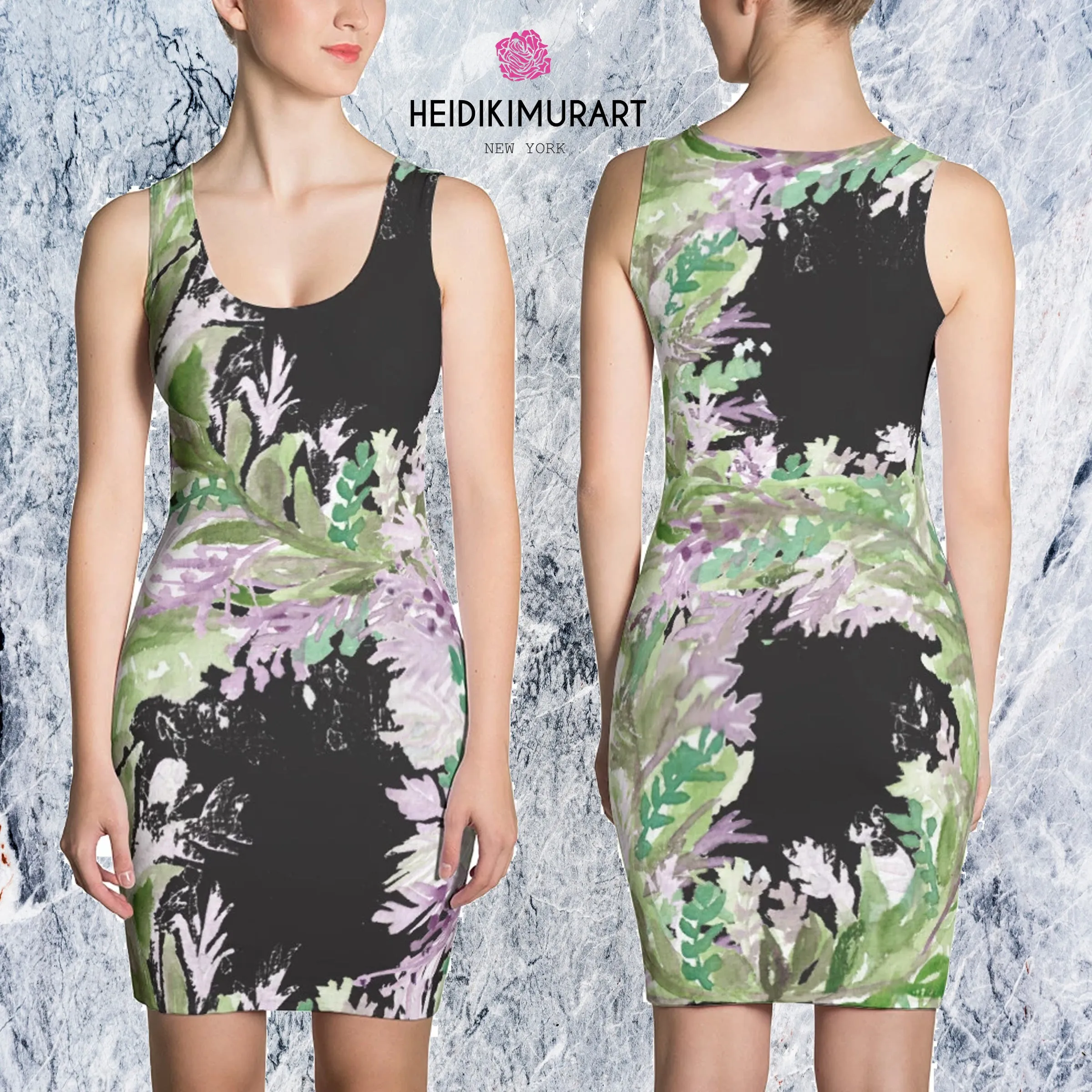 Purple Lavender Floral Print Dress, Women's Sleeveless Long Premium Designer Dress - Made in USA