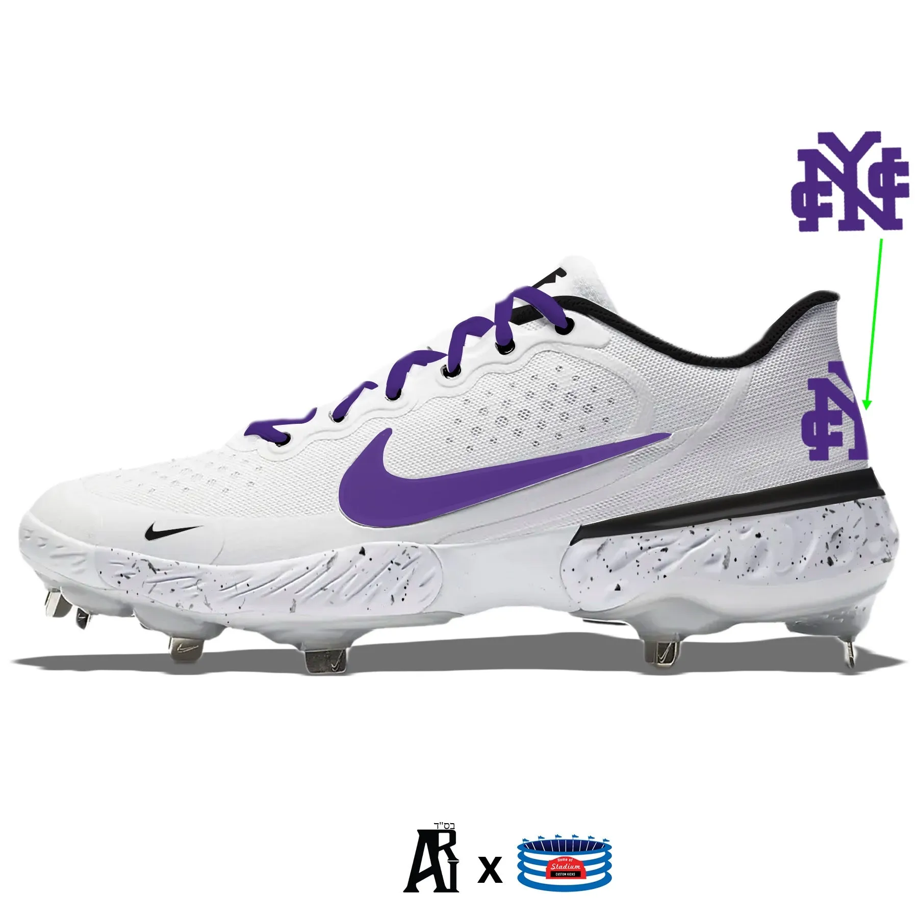 "CCNY Alternate" Nike Alpha Huarache Elite 3 Low Cleats by Stadium Custom Kicks