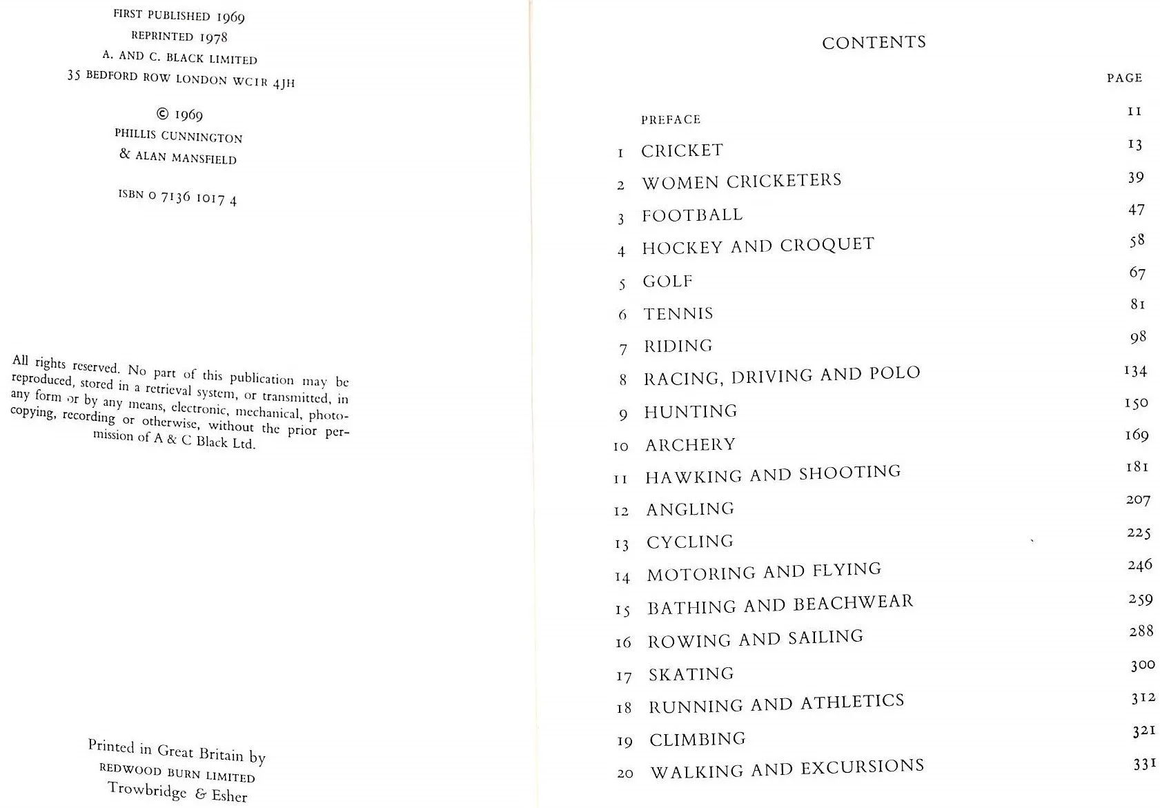 "English Costume For Sports & Outdoor Recreation: From The 16th To 19th Centuries" CUNNINGTON, Phillis & MANSFIELD, Alan